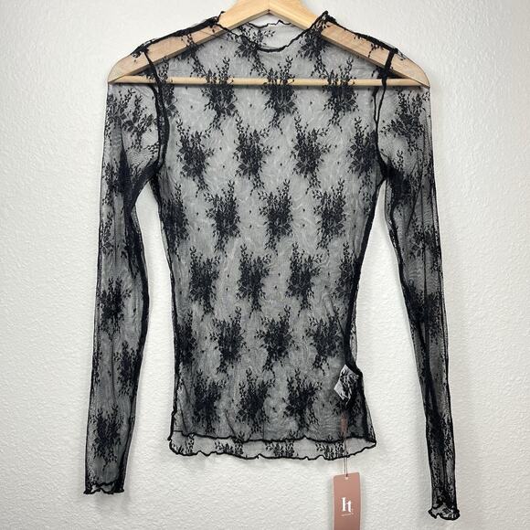 Y2K 90s Womens Top Sheer Black Lace Floral Small Whimsigoth Fairy Boho Layer - Picture 1 of 8
